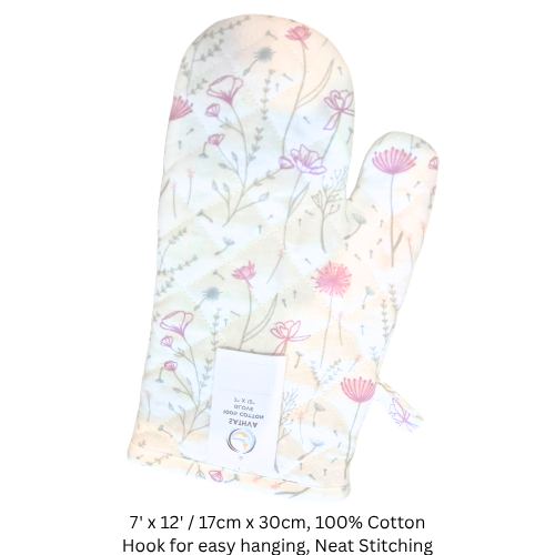 Blooms Whisper Oven Mitts – 100% Cotton Heat Resistant Kitchen Gloves