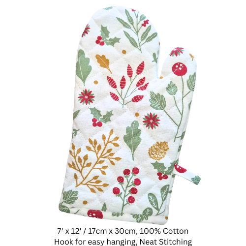 Festive Foliage Oven Mitts – 100% Cotton Heat Resistant Kitchen Gloves