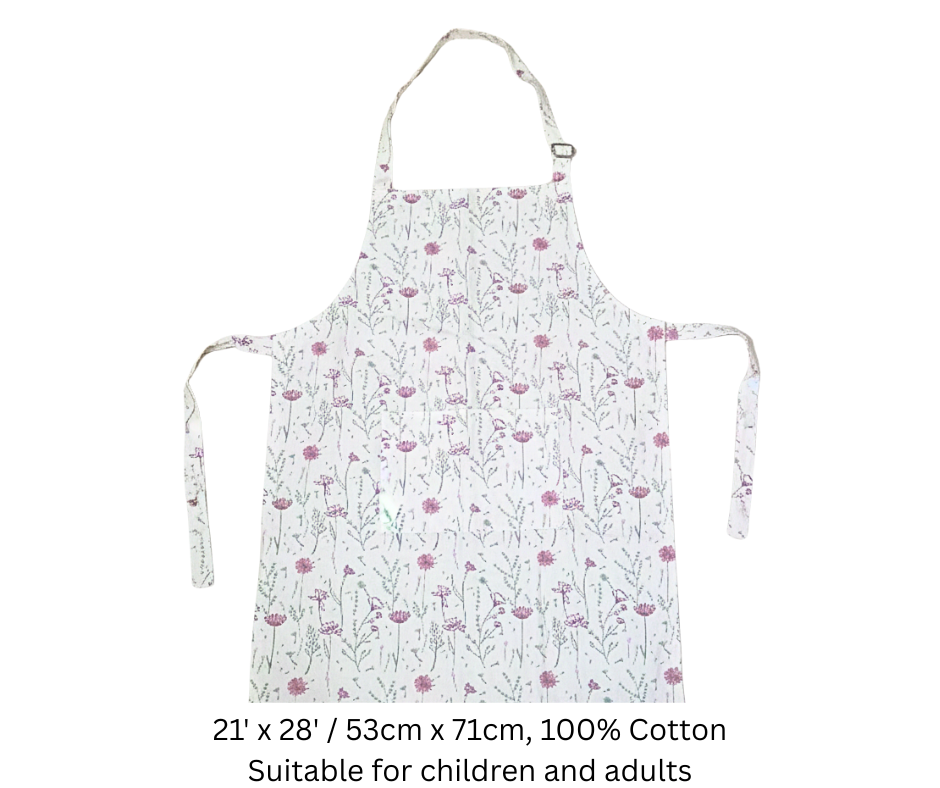 Blooms Whisper Apron - 100% Cotton Adjustable Hook, Front Pocket