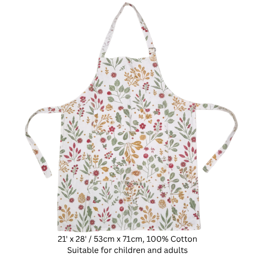 Festive Foliage Apron - 100% Cotton Adjustable Hook, Front Pocket