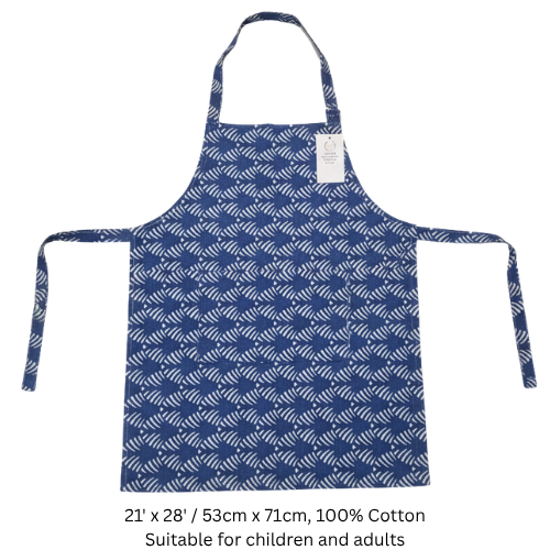 Indigo Whirl Apron - 100% Cotton Adjustable Hook, Front Pocket